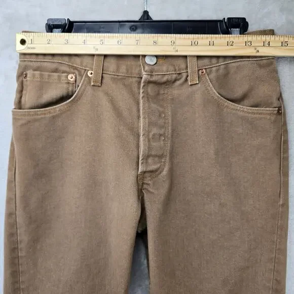 VTG Levis 501 Jeans Mens 28x27 Brown Button Fly Straight Leg USA Tag 30x30 Y2K - Picture 10 of 14